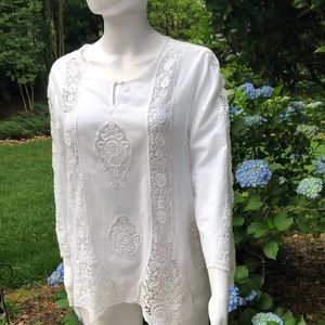 Silkland white shirt with lace inserts